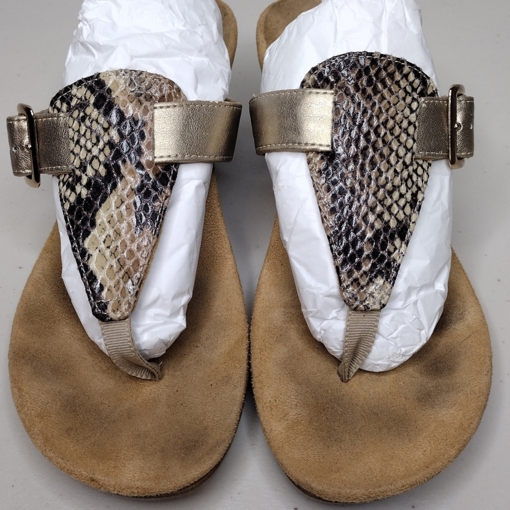 Vionic Alanis Women's Snakeskin Leather Toe-Post Wedge Sandals - Picture 7 of 15